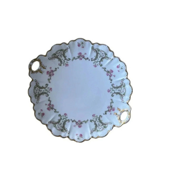 Haviland & Co Limoges Gold Handles Plate‎ Platter Pink Roses 10.5" x 10" - Picture 1 of 4